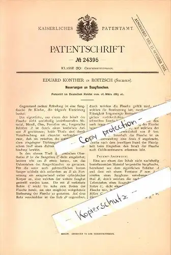 Original Patent - Eduard Konther in Roitzsch , Sachsen , 1883 , Saugflaschen , Babyflasche , Sandersdorf-Brehna !!
