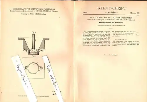 Original Patent - Société de Grosse Quincaillerie à Mutzig - Framont , 1879 , broyeur , moulin à poivre !!!