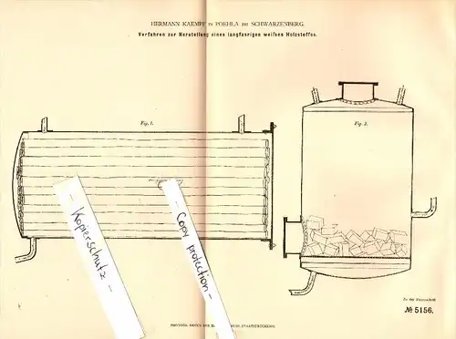 Original Patent - Hermann Kaempf in Pöhla b. Schwarzenberg ,1897, Herstellung von langfaserigem Holzstoff , Papierfabrik