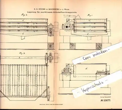 Original Patent - R.E. Höhme in Rochsburg a.d. Mulde / Lunzenau , 1882 , Holzstoff-Sortierapparate , Papierfabrik !!!