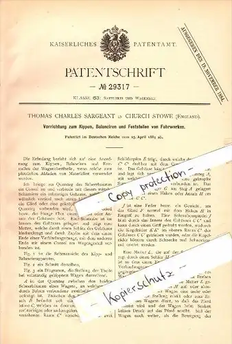 Original Patent - T.Ch. Sargeant in Church Stowe , England , 1884 , Apparatus for tipping wagons , carriage !!!