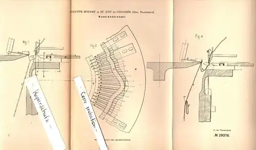 Original Patent - Auguste Bonamy à Saint-Just-en-Chaussée , 1883 , Dispositif pour machine à tricoter !!