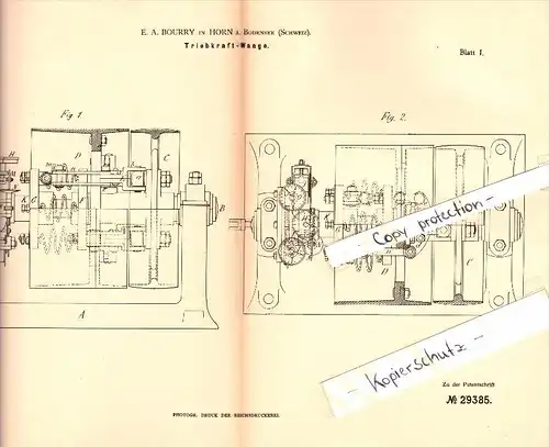 Original Patent - E.A. Bourry in Horn a. Bodensee , Schweiz , 1884 , Triebkraft-Waage , Sui !!!