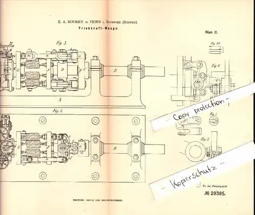 Original Patent - E.A. Bourry in Horn a. Bodensee , Schweiz , 1884 , Triebkraft-Waage , Sui !!!