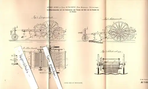 Original Patent - A. Horn in Domäne Rutkowitz b. Koschlau / Koszelewy , 1893 , Kartoffel-Erntemaschine , Rybno / Rübenau