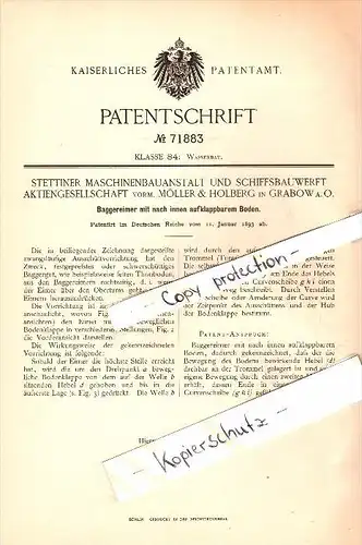 Original Patent - Schiffsbauwerft AG, Möller & Holberg in Grabow a.O. b. Stettin , 1893 , Baggereimer , Bagger !!!