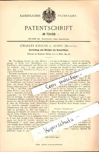 Original Patent - Charles Knauss in Alost / Aalst , 1893 , Reinigung von Kesselröhren , Dampfmaschine !!!