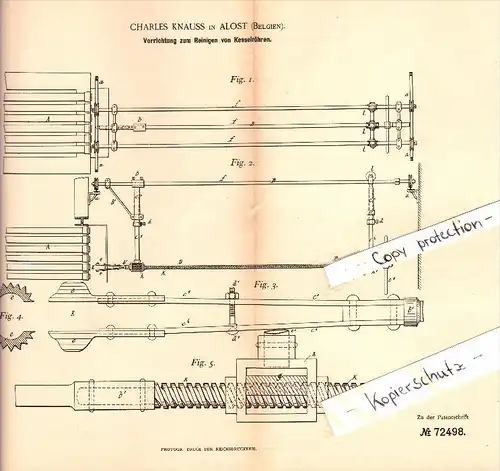 Original Patent - Charles Knauss in Alost / Aalst , 1893 , Reinigung von Kesselröhren , Dampfmaschine !!!
