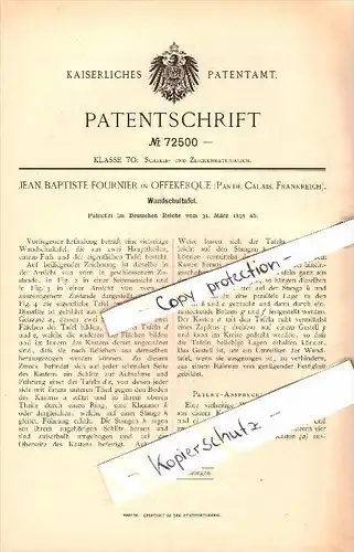 Original Patent - Jean Baptiste Fournier à Offekerque , 1893 , Blackboard pour l'école !!!