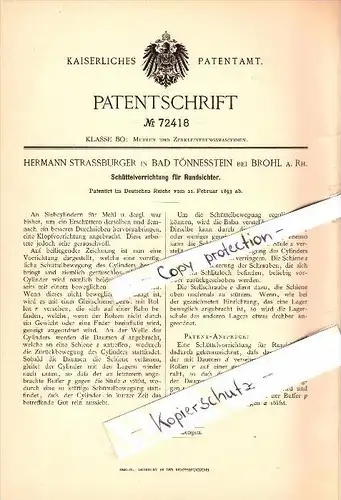 Original Patent - H. Strassburger in Bad Tönnesstein b. Brohl a. Rhein , 1893 , Schüttelvorrichtung , Andernach !!!