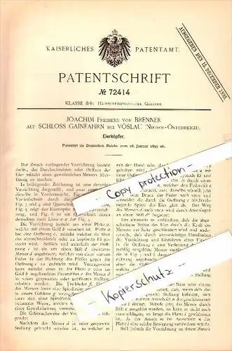 Original Patentschrift - Joachim Freiherr von Brenner in Schloss Gainfarn b. Vöslau , 1895 ,  Eierköpfer !!!