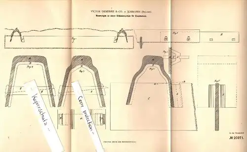Original Patent - Victor Demerbe & Co in Jemmapes , Belgien , 1882 , Schienensystem für Eisenbahn !!!