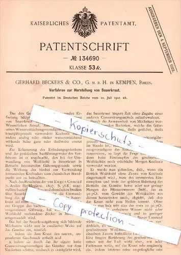 Original Patent - G. Beckers & Co., G. m. b. H. in Kempen , Rhein , 1901 ,  !!!