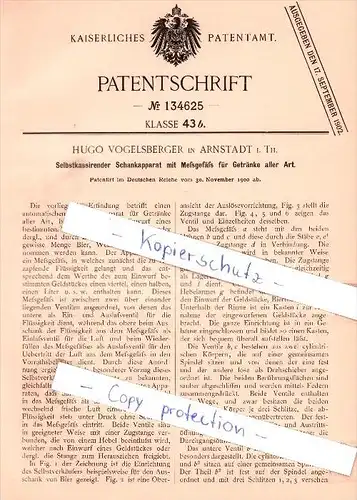 Original Patent - Hugo Vogelsberger in Arnstadt i. Th. , 1900 , Selbstkassierender Schankapparat  !!!