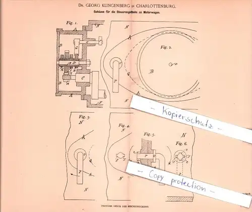 Original Patent - Dr. Georg Klingenberg in Charlottenburg , 1901 , Gehäuse für Motorwagen , Automobile , Berlin !!!