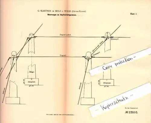 Original Patent - G. Kastner à Soultz-sous-Forets / Sulz unterm Wald , 1882 , Cadre de fil pour le houblon !!!