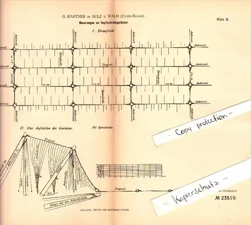 Original Patent - G. Kastner à Soultz-sous-Forets / Sulz unterm Wald , 1882 , Cadre de fil pour le houblon !!!