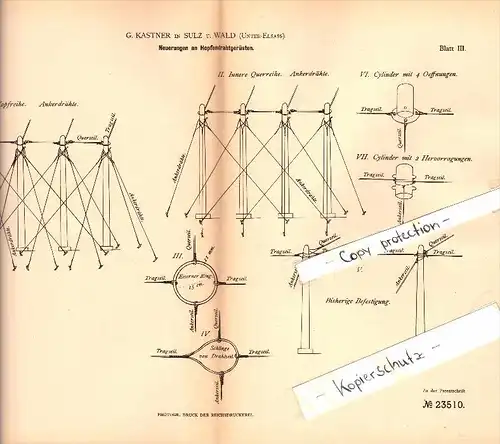 Original Patent - G. Kastner à Soultz-sous-Forets / Sulz unterm Wald , 1882 , Cadre de fil pour le houblon !!!