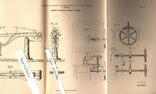 Original Patent - Andreas Plümecke in Osterweddingen b. Sülzetal ,1882, Maschine zum Stempeln von Briefen , Post , Brief