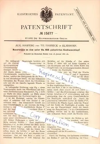 Original Patent - Aug. Hasperg und Th. Harbeck in Elmshorn , 1881 , Kochwaschtopf !!!