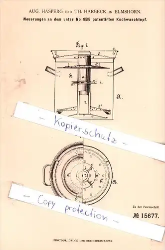 Original Patent - Aug. Hasperg und Th. Harbeck in Elmshorn , 1881 , Kochwaschtopf !!!