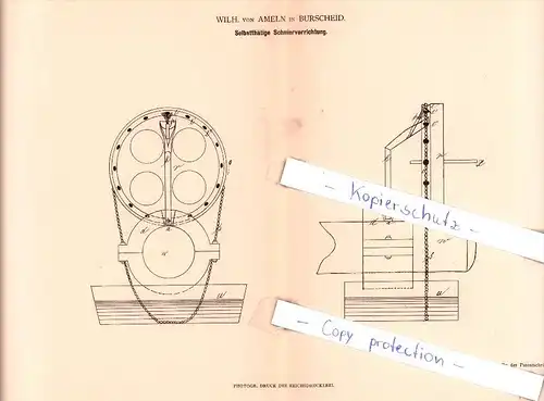 Original Patent - Wilhelm von Ameln in Burscheid , 1881 , Selbstthätige Schmiervorrichtung !!!