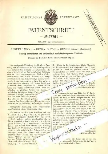 Original Patent - Albert Lego und Henry Dupau à Grasse , 1884 , Tableau des repères pour la post  !!!