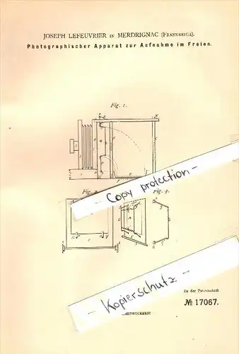 Original Patent - Joseph Lefeuvrier à Merdrignac , 1881 , Caméra pour des photos en plein air !!!