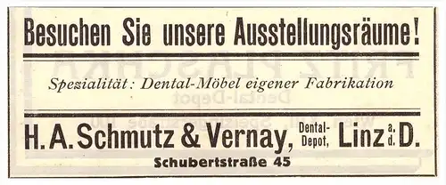 original Werbung - 1924 - Schmutz & Vernay in Linz a.D. , Zahnarzt , Dermatologe , Stomatologe , Zähne !!!