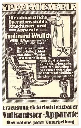 original Werbung - 1924 - F. Wrulich in Wien , Zahnarzt , Dermatologe , Stomatologe , Zähne !!!