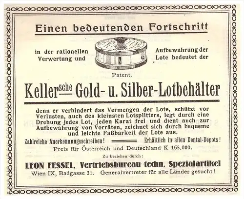 original Werbung - 1924 - Leon Fessel in Wien , Gold- und Silber-Lot , Zahnarzt , Dermatologe , Stomatologe , Zähne !!!