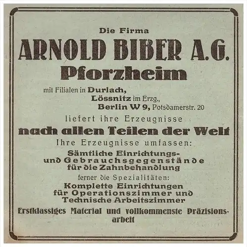 original Werbung - 1924 - A. Biber in Durlach und Pforzheim , Zahnarzt , Dermatologe , Stomatologe , Zähne !!!