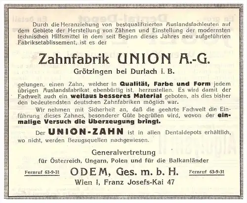 original Werbung - 1924 - Zahnfabrik in Grötzingen b. Durlach i.B. , Zahnarzt , Dermatologe , Stomatologe , Zähne !!!