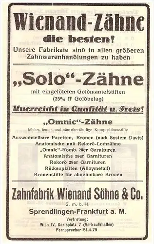 original Werbung - 1924 - Zahnfabrik Wienand & Co in Sprendlingen-Frankfurt , Zahnarzt , Dermatologe , Stomatologe