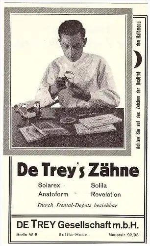 original Werbung - 1924 - De Trey`s Zähne , Solila-Haus in Berlin , Zahnarzt , Dermatologe , Stomatologe , Zähne !!!