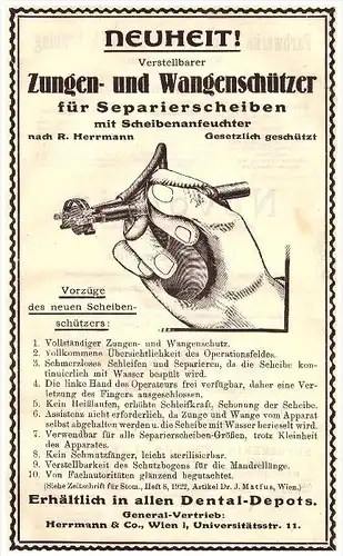 original Werbung - 1924 - R. Herrmann in Wien , Zungen- und Wangenschützer für Zahnarzt , Stomatologe , Zähne !!!