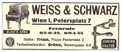 original Werbung - 1924 - Weiss & Schwarz in Wien und Triest , Zahnarzt , Stomatologe , Zähne !!!