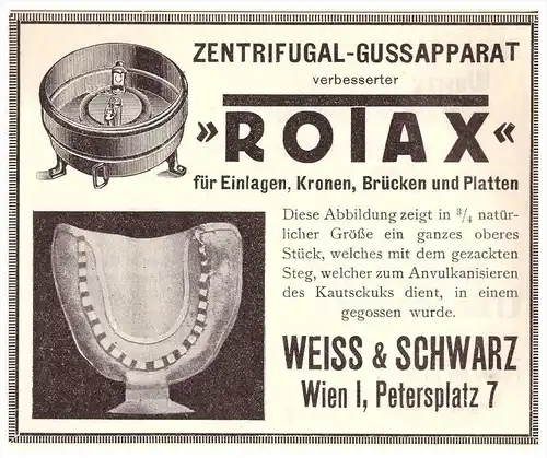 original Werbung - 1924 - Gussapparat für Zahnarzt , Weiss & Schwarz in Wien , Zahnarzt , Stomatologe , Zähne !!!