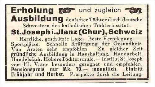 original Werbung - 1929 - St. Joseph i. Ilanz / Chur , Graubünden !!!