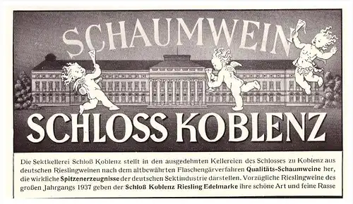 original Werbung - 1941 - Schaumwein Schloss Koblenz , Wein , Vino , Sektkellerei !!!