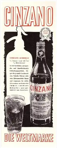 original Werbung - 1941 - CINZANO , Die Weltmarke , Vermouth-Wein , Alkohol , Vino !!!