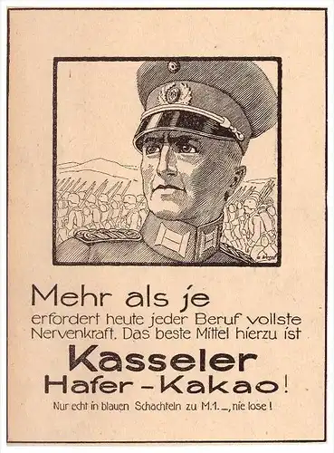 original Werbung - 1928 - Kasseler Hafer Kakao , Kassel , Schokolade , Militär !!!