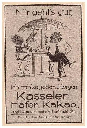 original Werbung - 1928 -  Kasseler Hafer Kakao , Kassel , Schokolade , Hase und Igel !!!