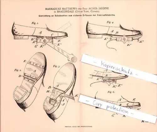 Original Patent - M. Matthews und Frau A. Jardine in Bracondale , Cty of York , Canada , 1895 , !!!