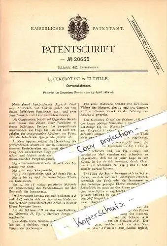 Original Patent - L. Cerebotani in Eltville am Rhein , 1882 , Curvenabstecker , Peripherie !!!