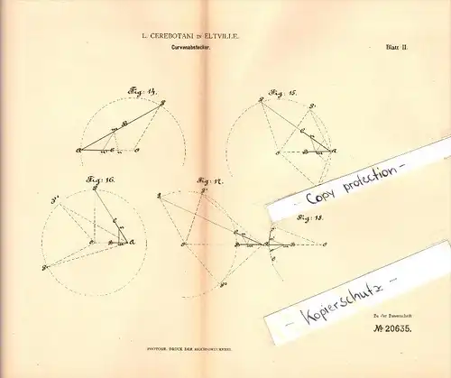 Original Patent - L. Cerebotani in Eltville am Rhein , 1882 , Curvenabstecker , Peripherie !!!