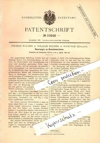 Original Patent - William Nadler in Wantage , 1882 , thresher , agriculture !!!