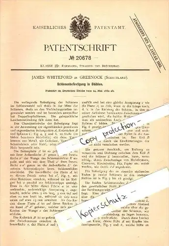Original Patent - James Whiteford in Greenock , Scotland , 1882 , Rail fastening for railway , Inverkip !!!