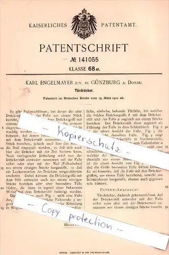 Original Patent -  Karl Engelmayer jun. in Günzburg a. Donau , 1902 , Türdrücker !!!