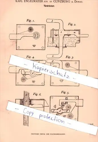 Original Patent -  Karl Engelmayer jun. in Günzburg a. Donau , 1902 , Türdrücker !!!